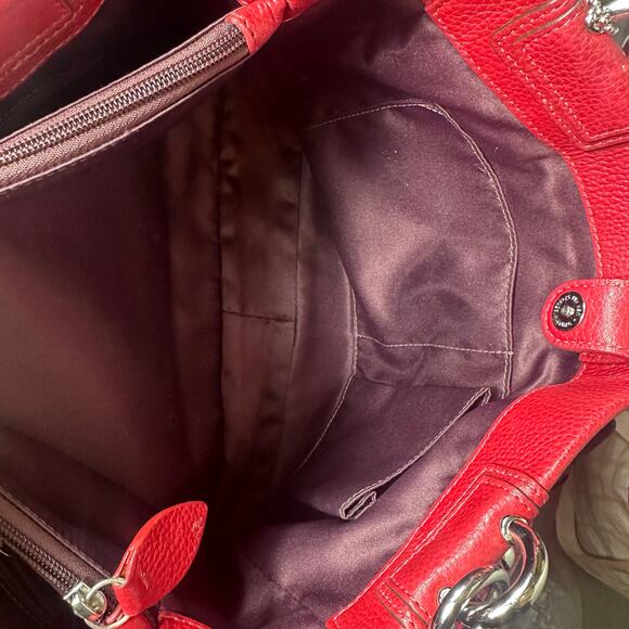 Coach Penelope Turnlock Satchel Bag Red Pebbled Leather - Picture 9 of 10